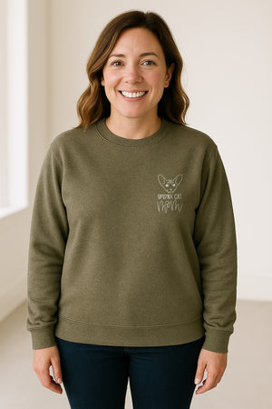 Sphynx Cat Mom Sweatshirt, Minimalist Left Chest Line Art for Hairless Feline Lovers