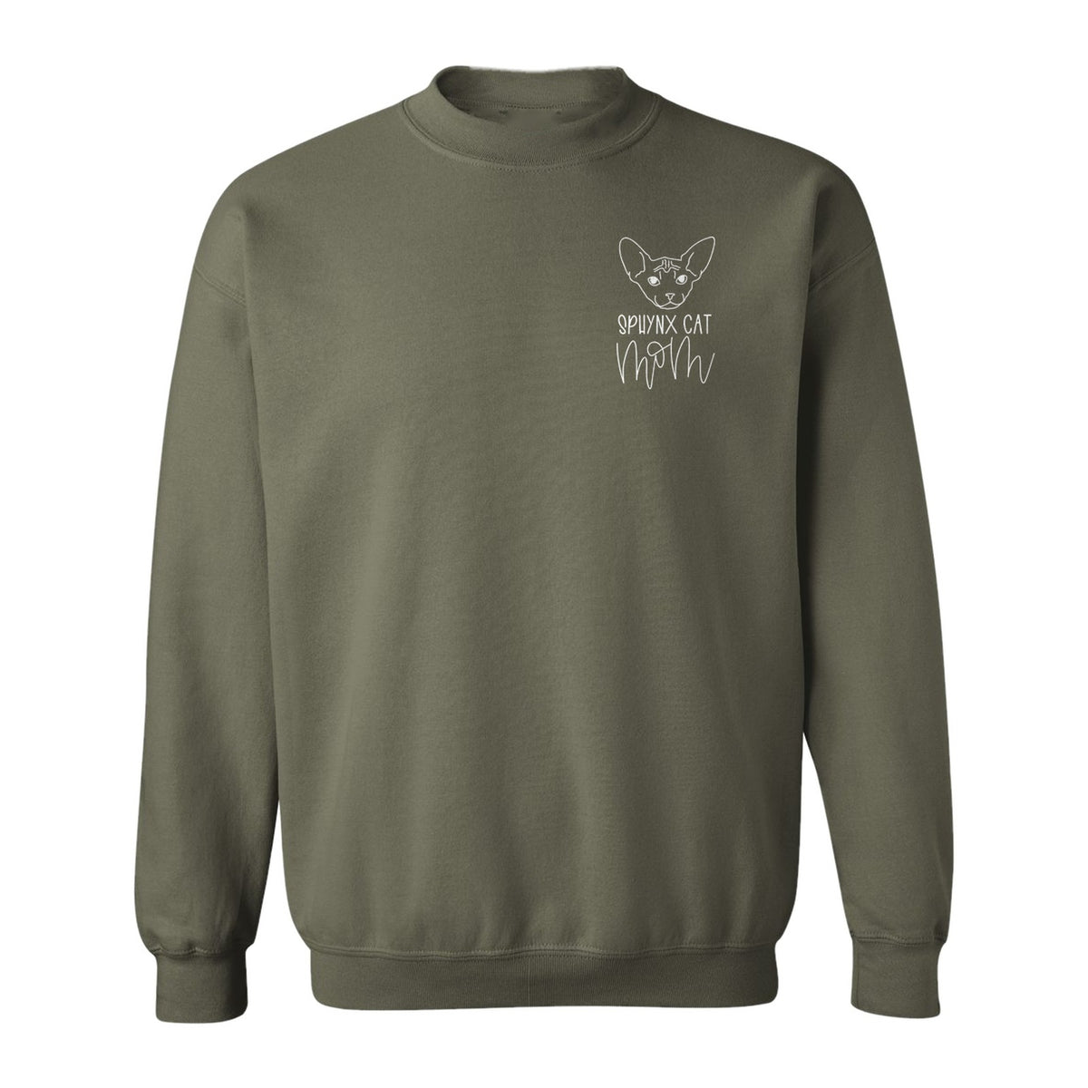 Sphynx Cat Mom Sweatshirt, Minimalist Left Chest Line Art for Hairless Feline Lovers