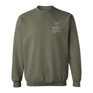 Sphynx Cat Mom Sweatshirt, Minimalist Left Chest Line Art for Hairless Feline Lovers