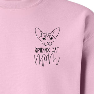 Sphynx Cat Mom Sweatshirt, Minimalist Left Chest Line Art for Hairless Feline Lovers