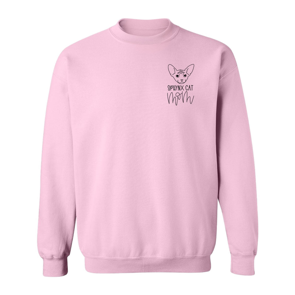 Sphynx Cat Mom Sweatshirt, Minimalist Left Chest Line Art for Hairless Feline Lovers