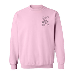 Sphynx Cat Mom Sweatshirt, Minimalist Left Chest Line Art for Hairless Feline Lovers