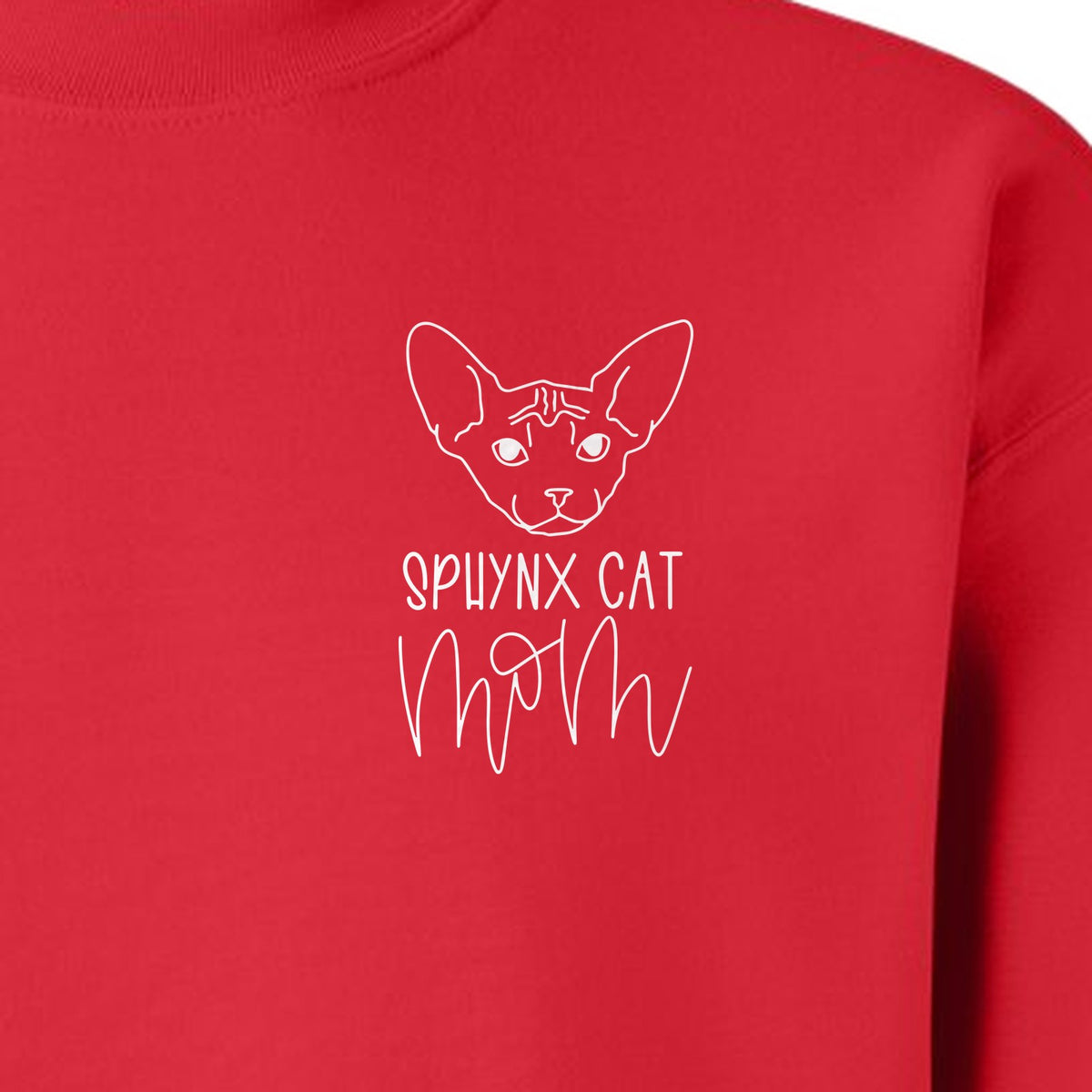 Sphynx Cat Mom Sweatshirt, Minimalist Left Chest Line Art for Hairless Feline Lovers