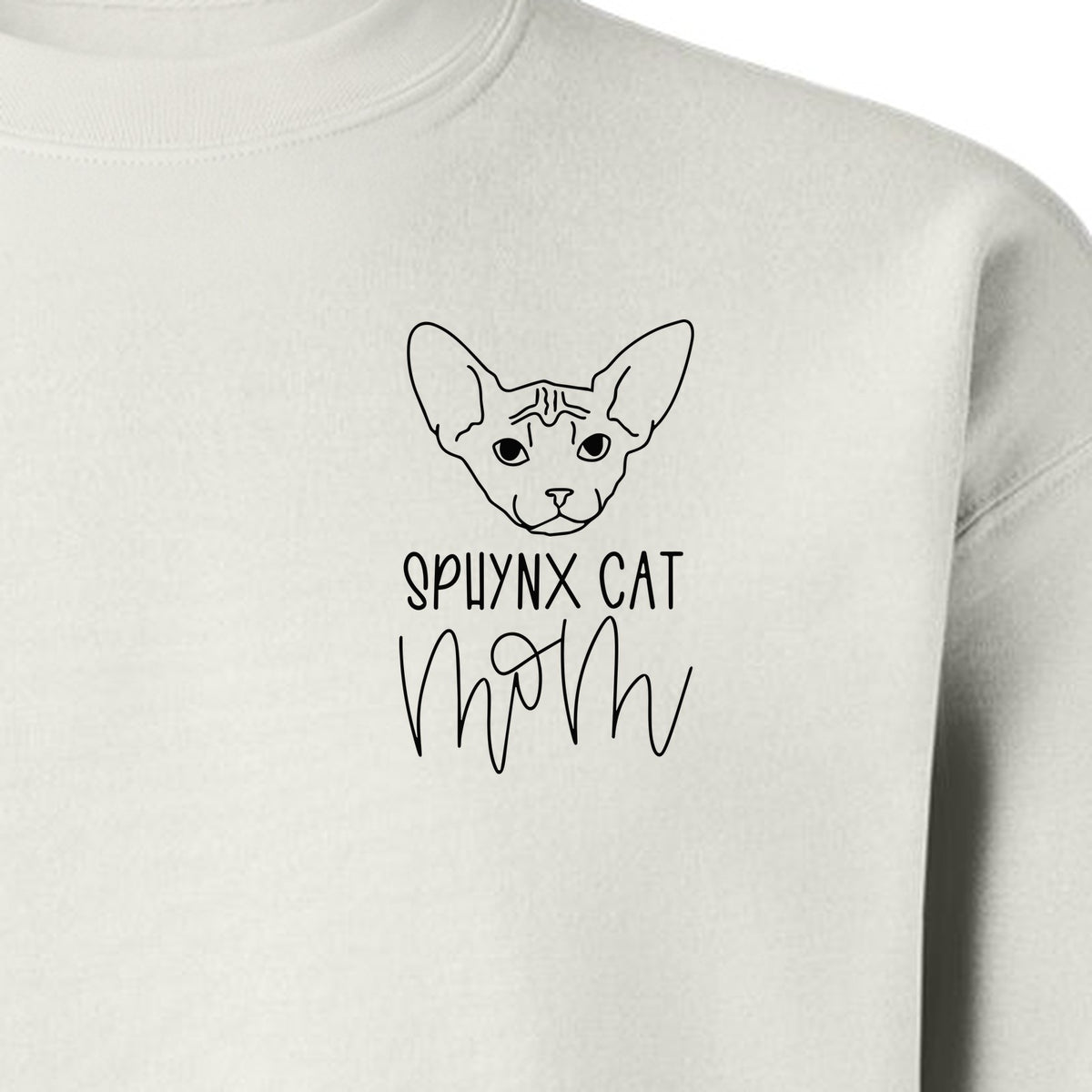 Sphynx Cat Mom Sweatshirt, Minimalist Left Chest Line Art for Hairless Feline Lovers