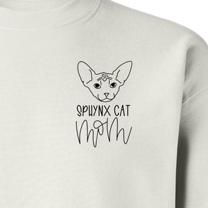 Sphynx Cat Mom Sweatshirt, Minimalist Left Chest Line Art for Hairless Feline Lovers
