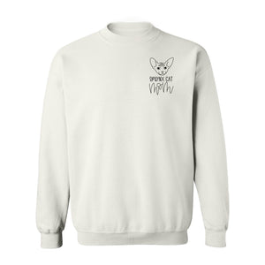 Sphynx Cat Mom Sweatshirt, Minimalist Left Chest Line Art for Hairless Feline Lovers