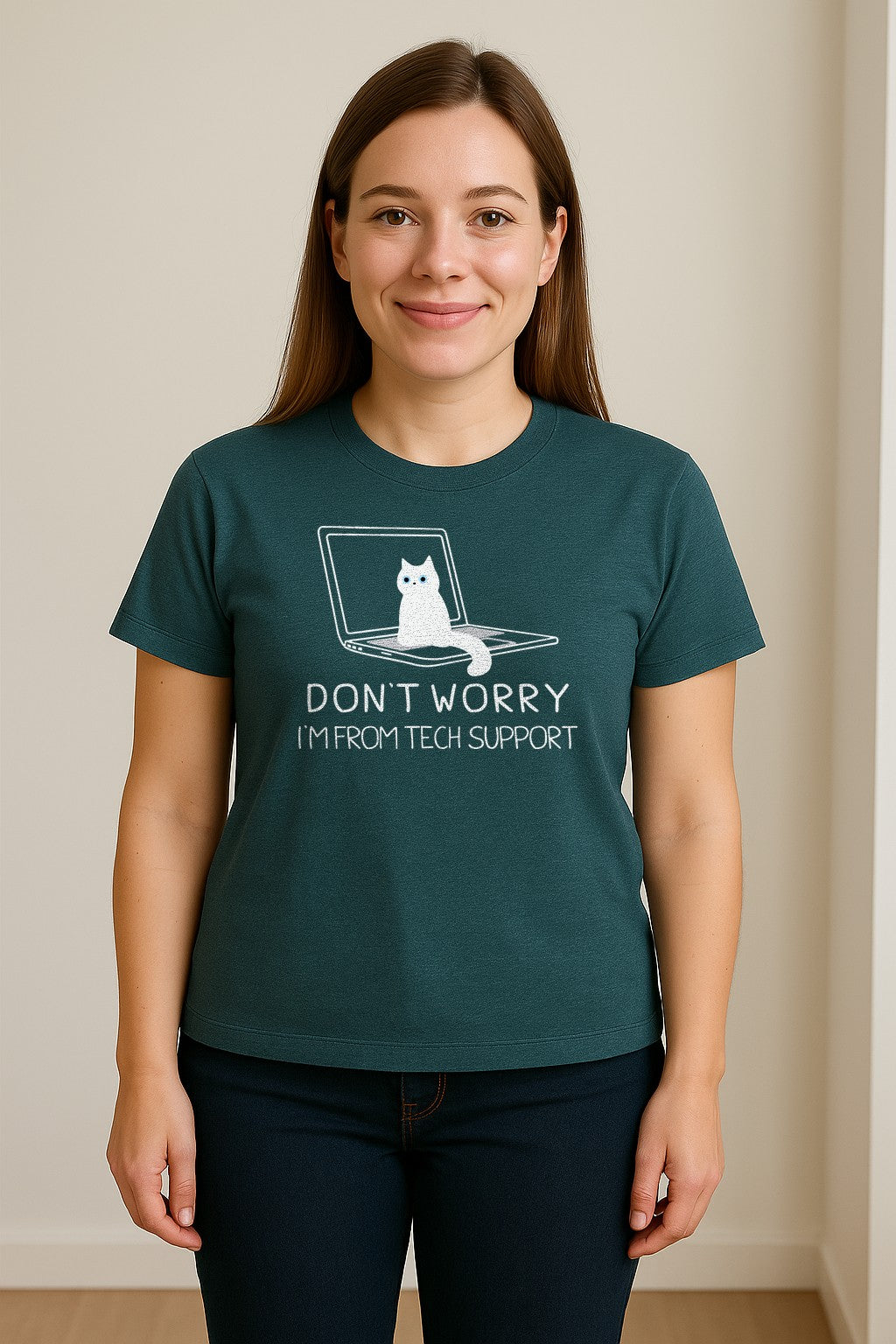 Cat T-Shirt, Don't Worry I'm From Tech Support Laptop Design for Computer Geeks and Kitty Lovers