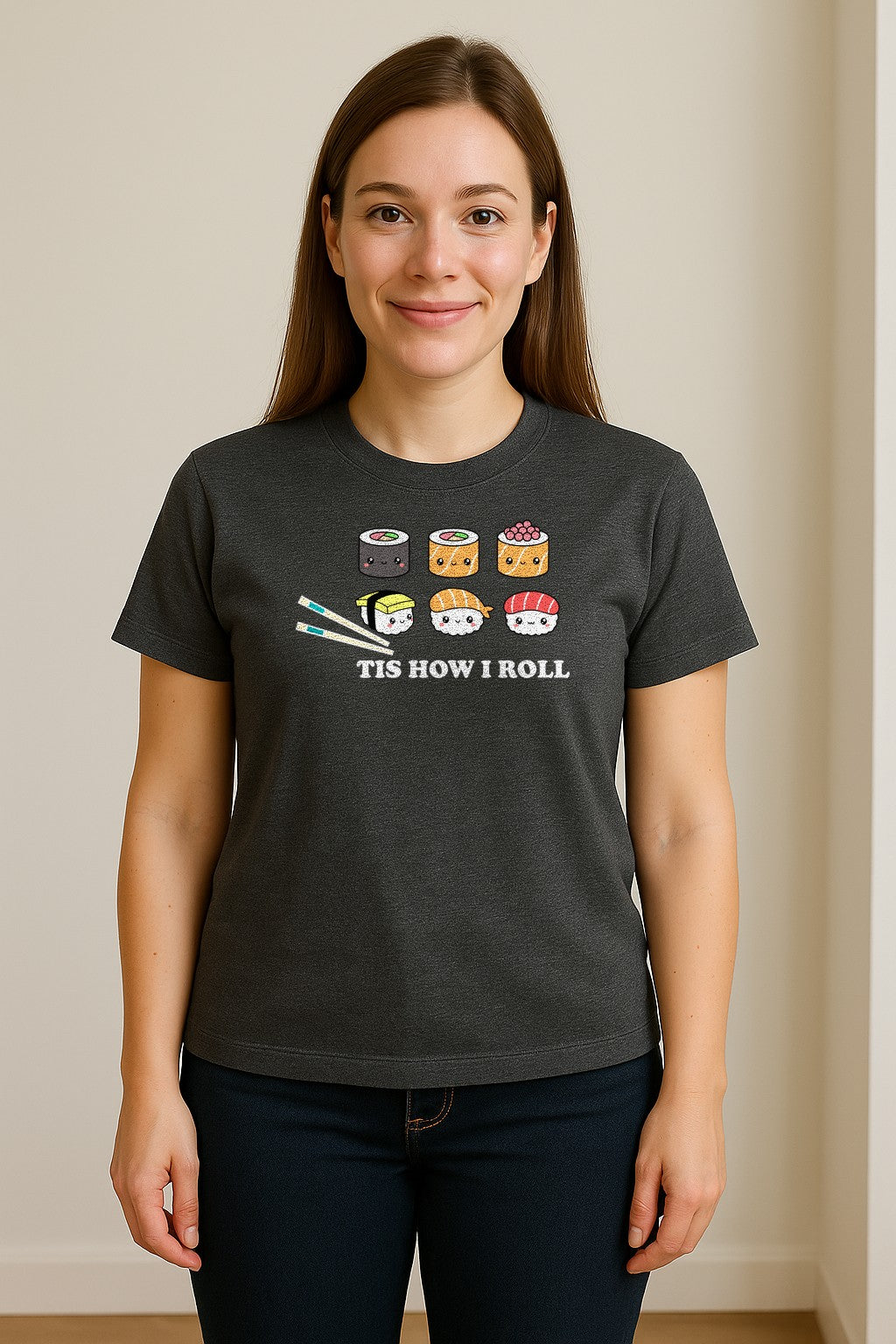 Sushi T-Shirt, Tis How I Roll Cute Japanese Food Graphic for Foodies and Restaurant Fans
