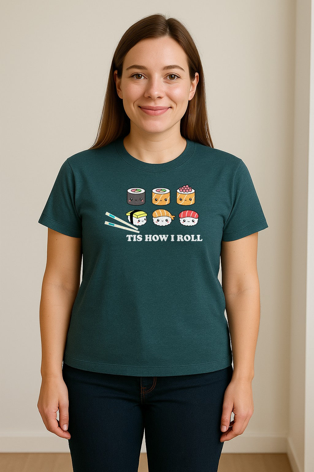 Sushi T-Shirt, Tis How I Roll Cute Japanese Food Graphic for Foodies and Restaurant Fans