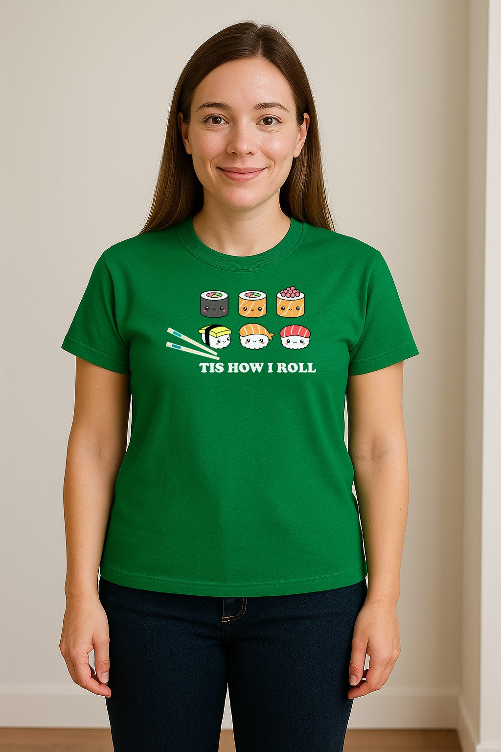 Sushi T-Shirt, Tis How I Roll Cute Japanese Food Graphic for Foodies and Restaurant Fans