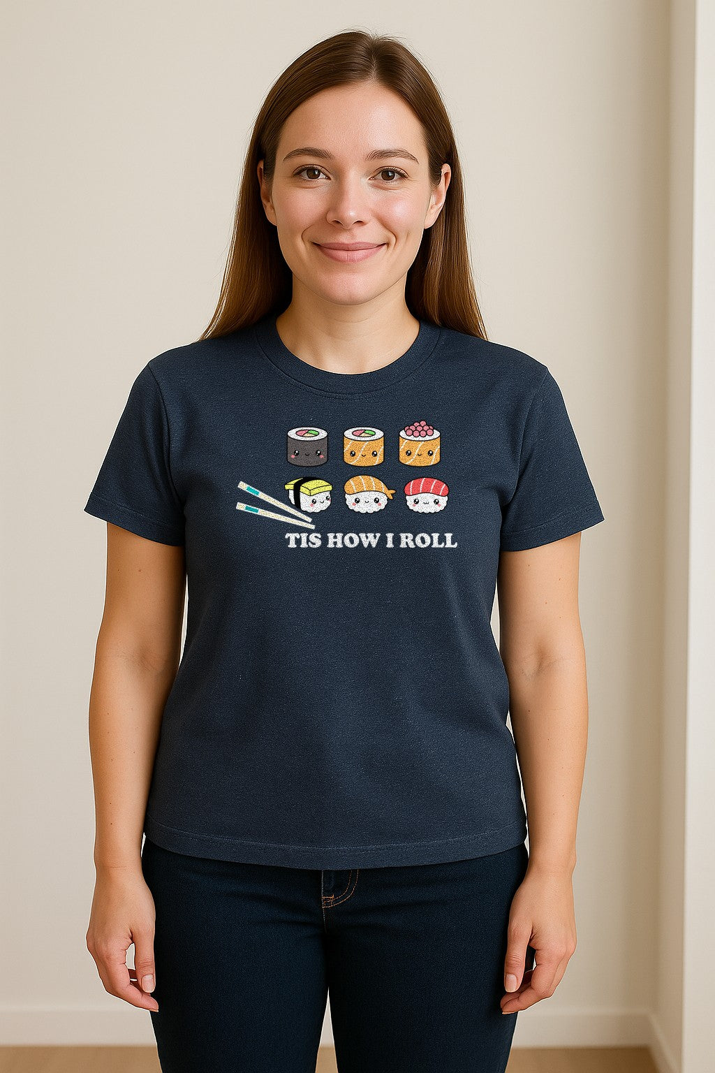 Sushi T-Shirt, Tis How I Roll Cute Japanese Food Graphic for Foodies and Restaurant Fans