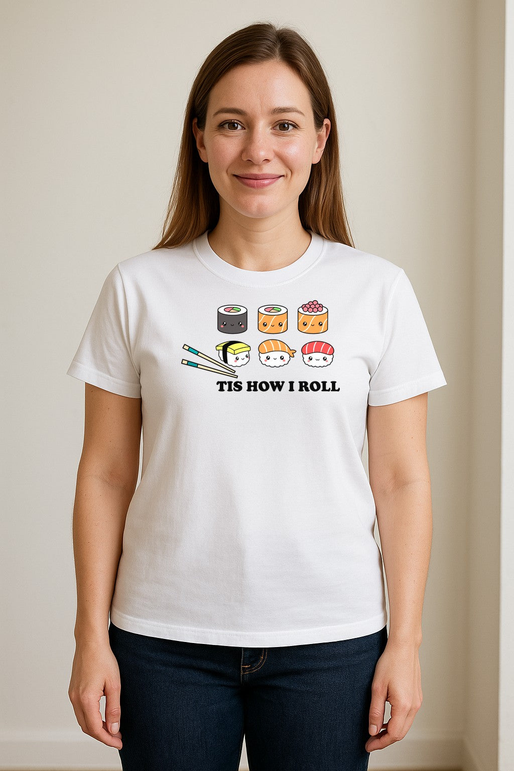 Sushi T-Shirt, Tis How I Roll Cute Japanese Food Graphic for Foodies and Restaurant Fans