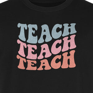 Teacher T-Shirt, Retro Repeated Teach Lettering Graphic for Elementary School Educators and Staff