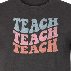 Teacher T-Shirt, Retro Repeated Teach Lettering Graphic for Elementary School Educators and Staff