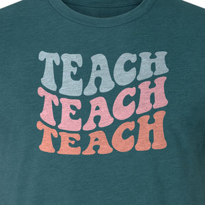 Teacher T-Shirt, Retro Repeated Teach Lettering Graphic for Elementary School Educators and Staff