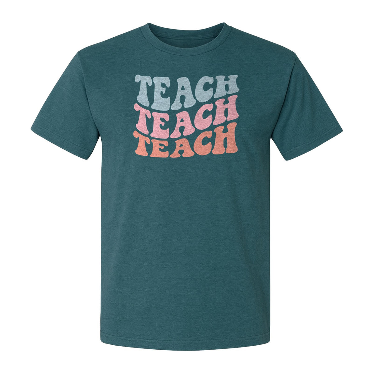 Teacher T-Shirt, Retro Repeated Teach Lettering Graphic for Elementary School Educators and Staff