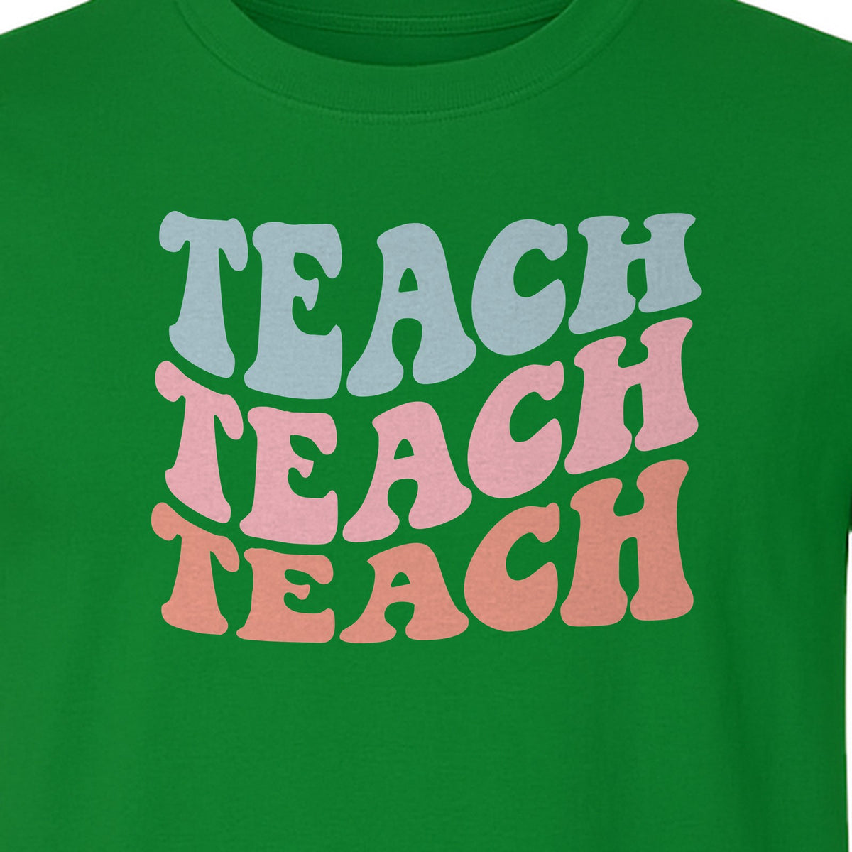 Teacher T-Shirt, Retro Repeated Teach Lettering Graphic for Elementary School Educators and Staff