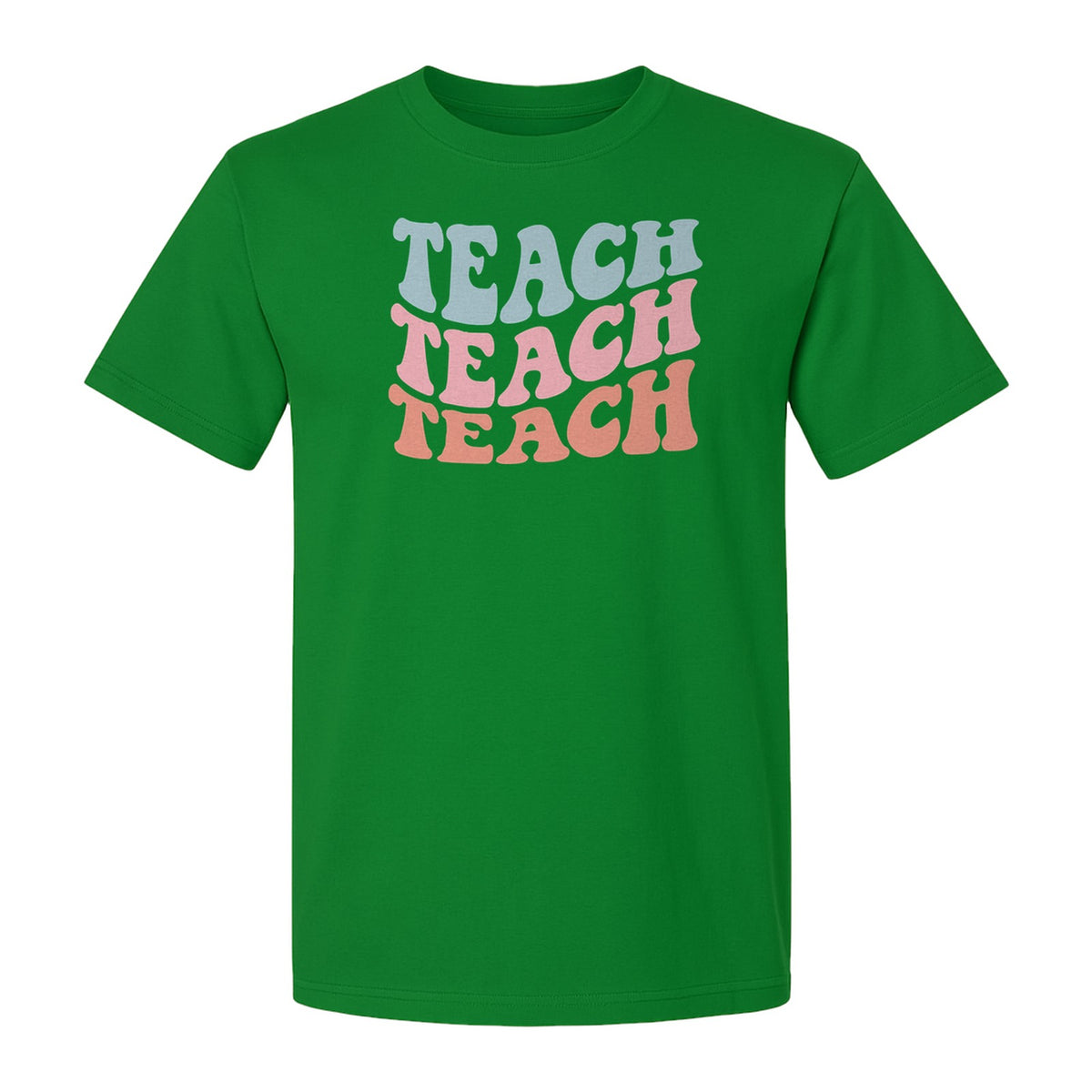 Teacher T-Shirt, Retro Repeated Teach Lettering Graphic for Elementary School Educators and Staff