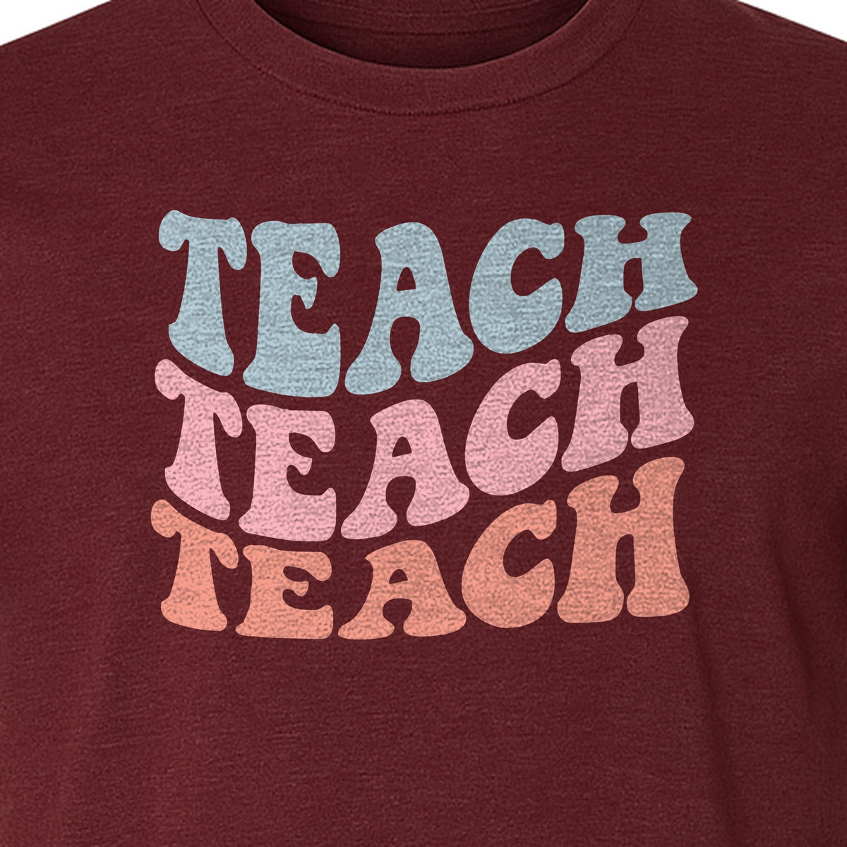 Teacher T-Shirt, Retro Repeated Teach Lettering Graphic for Elementary School Educators and Staff