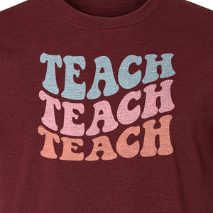Teacher T-Shirt, Retro Repeated Teach Lettering Graphic for Elementary School Educators and Staff