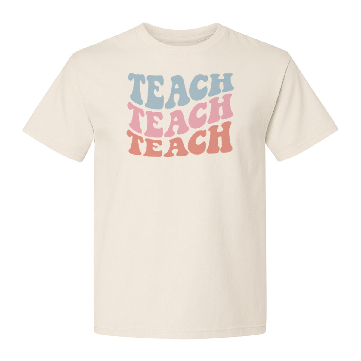 Teacher T-Shirt, Retro Repeated Teach Lettering Graphic for Elementary School Educators and Staff