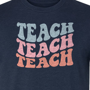 Teacher T-Shirt, Retro Repeated Teach Lettering Graphic for Elementary School Educators and Staff
