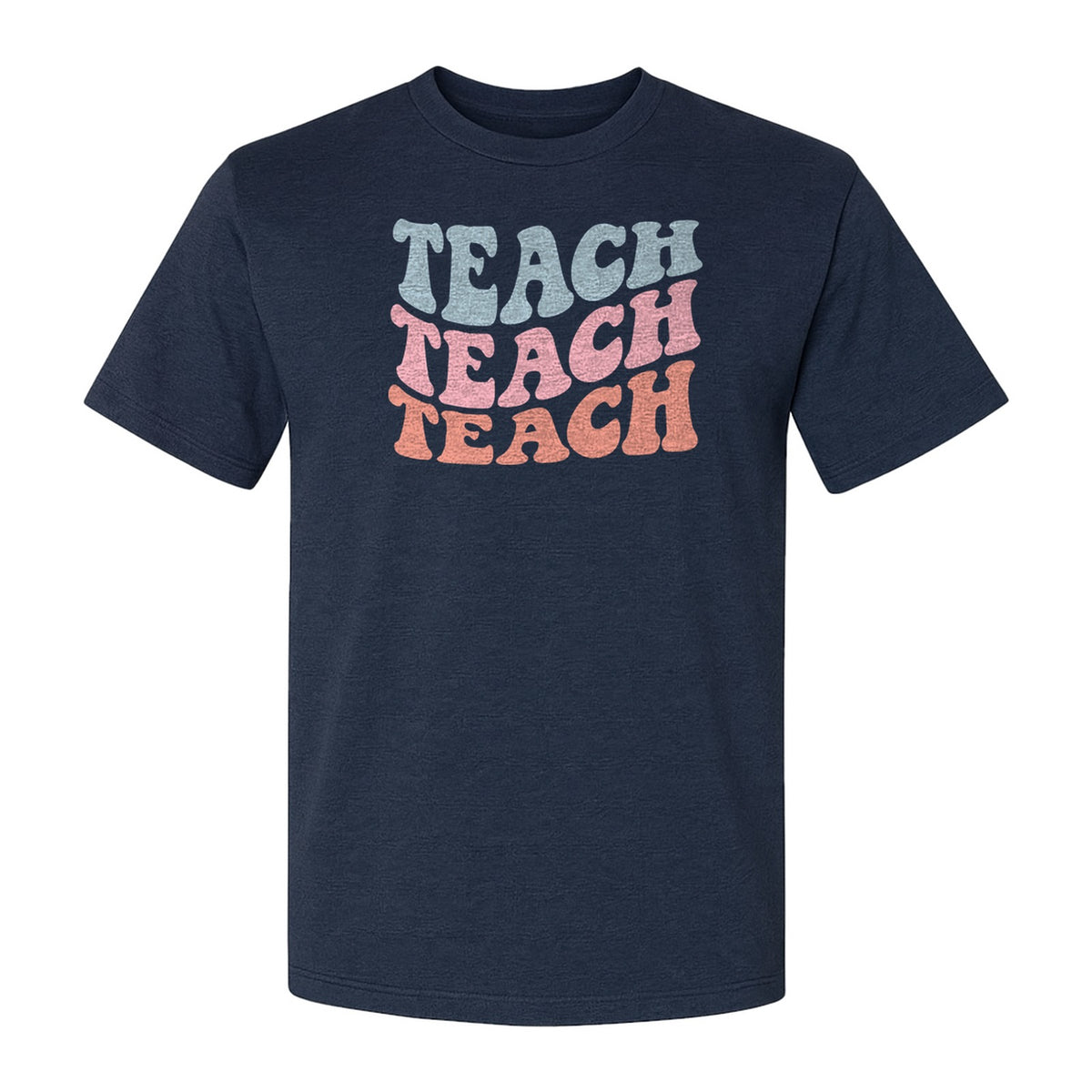 Teacher T-Shirt, Retro Repeated Teach Lettering Graphic for Elementary School Educators and Staff