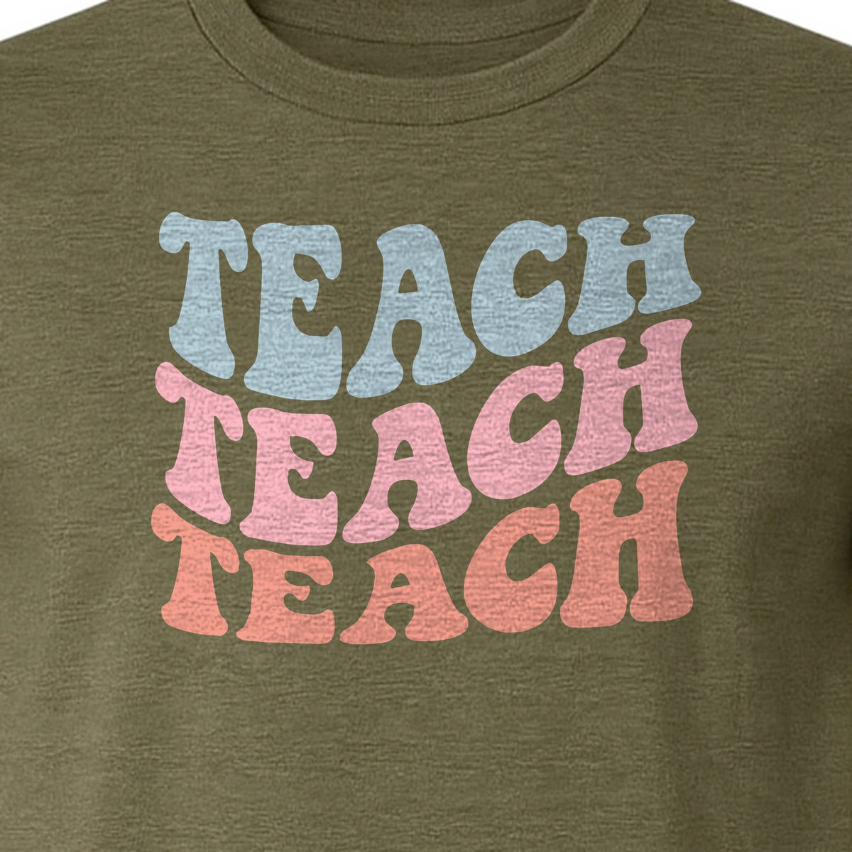 Teacher T-Shirt, Retro Repeated Teach Lettering Graphic for Elementary School Educators and Staff