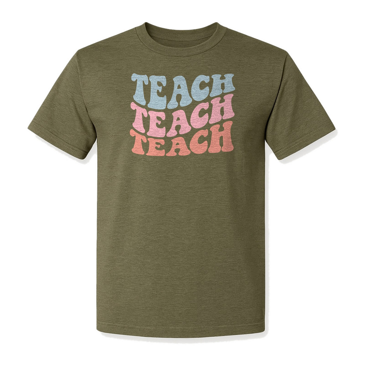 Teacher T-Shirt, Retro Repeated Teach Lettering Graphic for Elementary School Educators and Staff