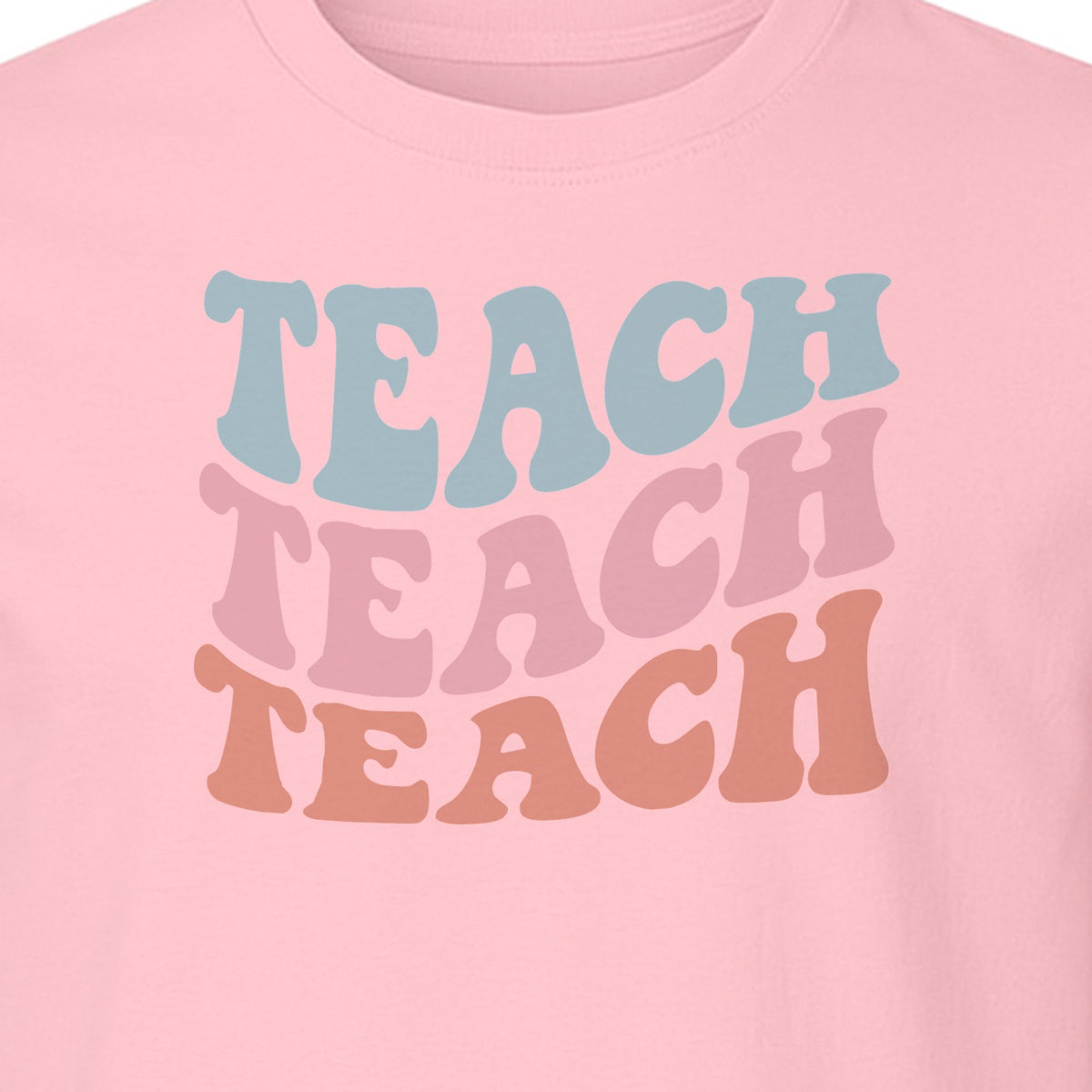 Teacher T-Shirt, Retro Repeated Teach Lettering Graphic for Elementary School Educators and Staff