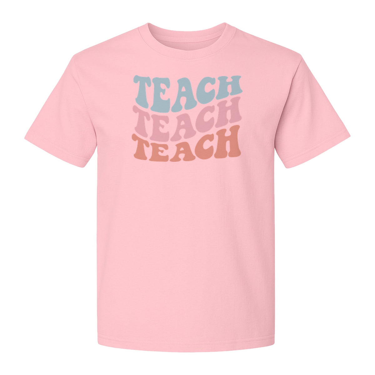 Teacher T-Shirt, Retro Repeated Teach Lettering Graphic for Elementary School Educators and Staff