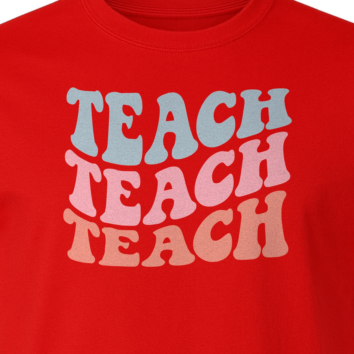 Teacher T-Shirt, Retro Repeated Teach Lettering Graphic for Elementary School Educators and Staff