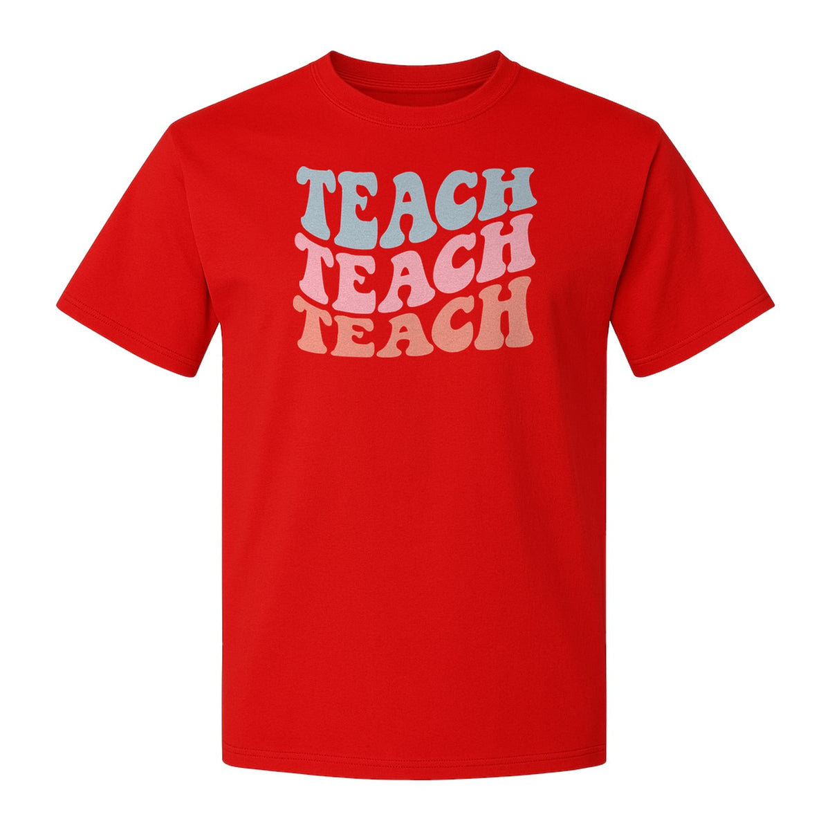 Teacher T-Shirt, Retro Repeated Teach Lettering Graphic for Elementary School Educators and Staff