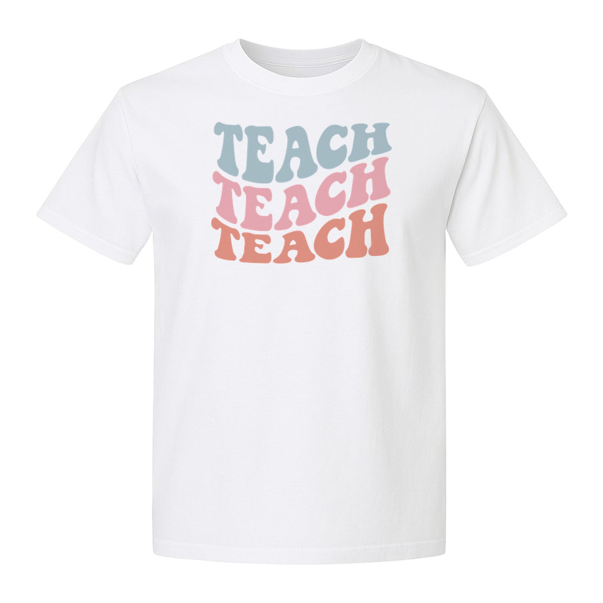 Teacher T-Shirt, Retro Repeated Teach Lettering Graphic for Elementary School Educators and Staff
