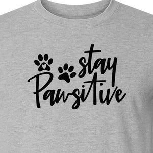 Stay Pawsitive Dog Paw Print T-Shirt, Script Design for Pet Owners and Animal Lovers