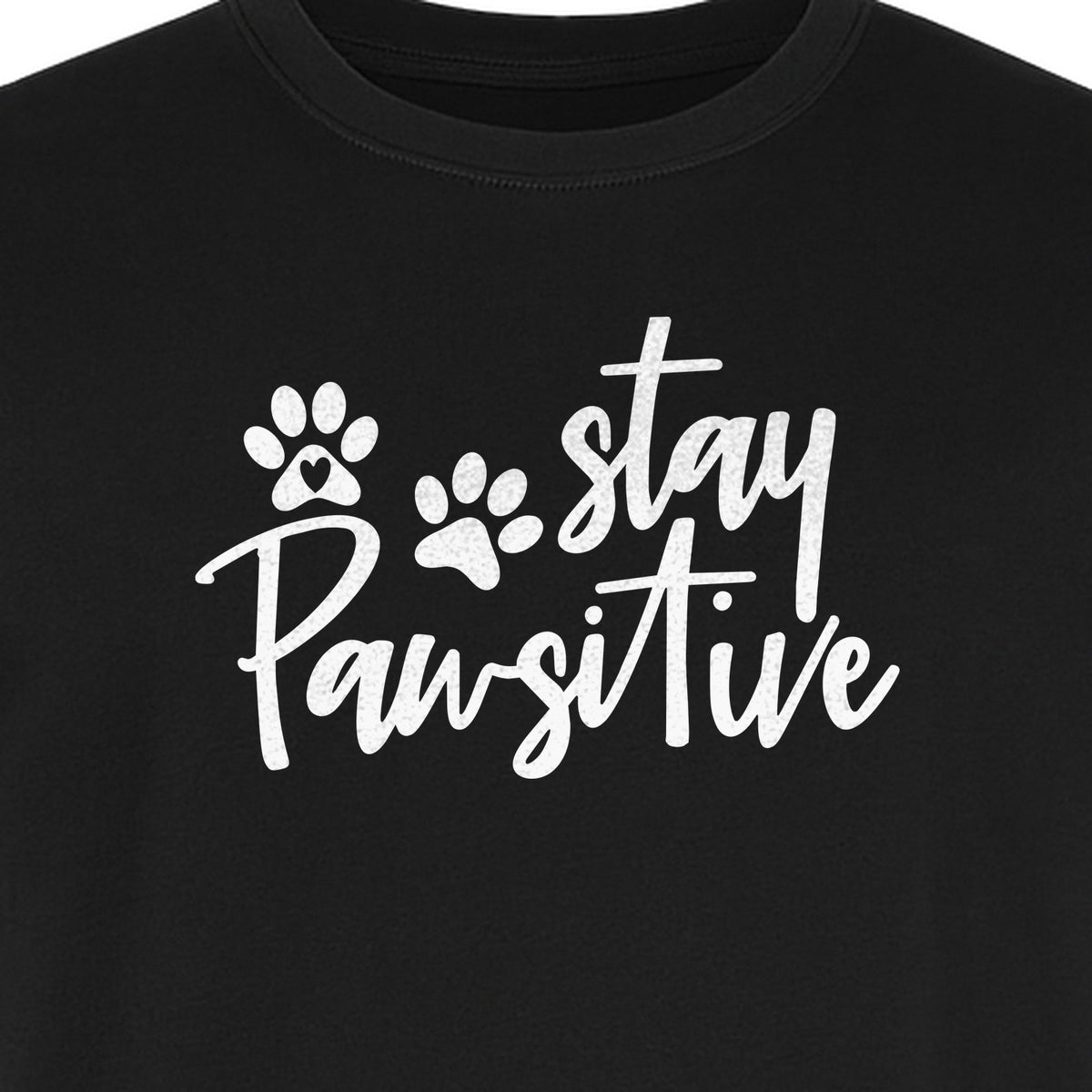 Stay Pawsitive Dog Paw Print T-Shirt, Script Design for Pet Owners and Animal Lovers