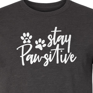 Stay Pawsitive Dog Paw Print T-Shirt, Script Design for Pet Owners and Animal Lovers
