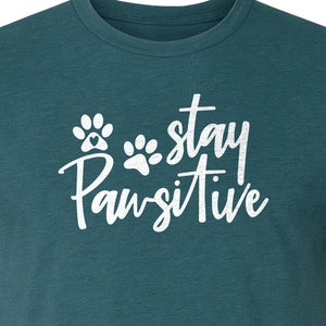 Stay Pawsitive Dog Paw Print T-Shirt, Script Design for Pet Owners and Animal Lovers
