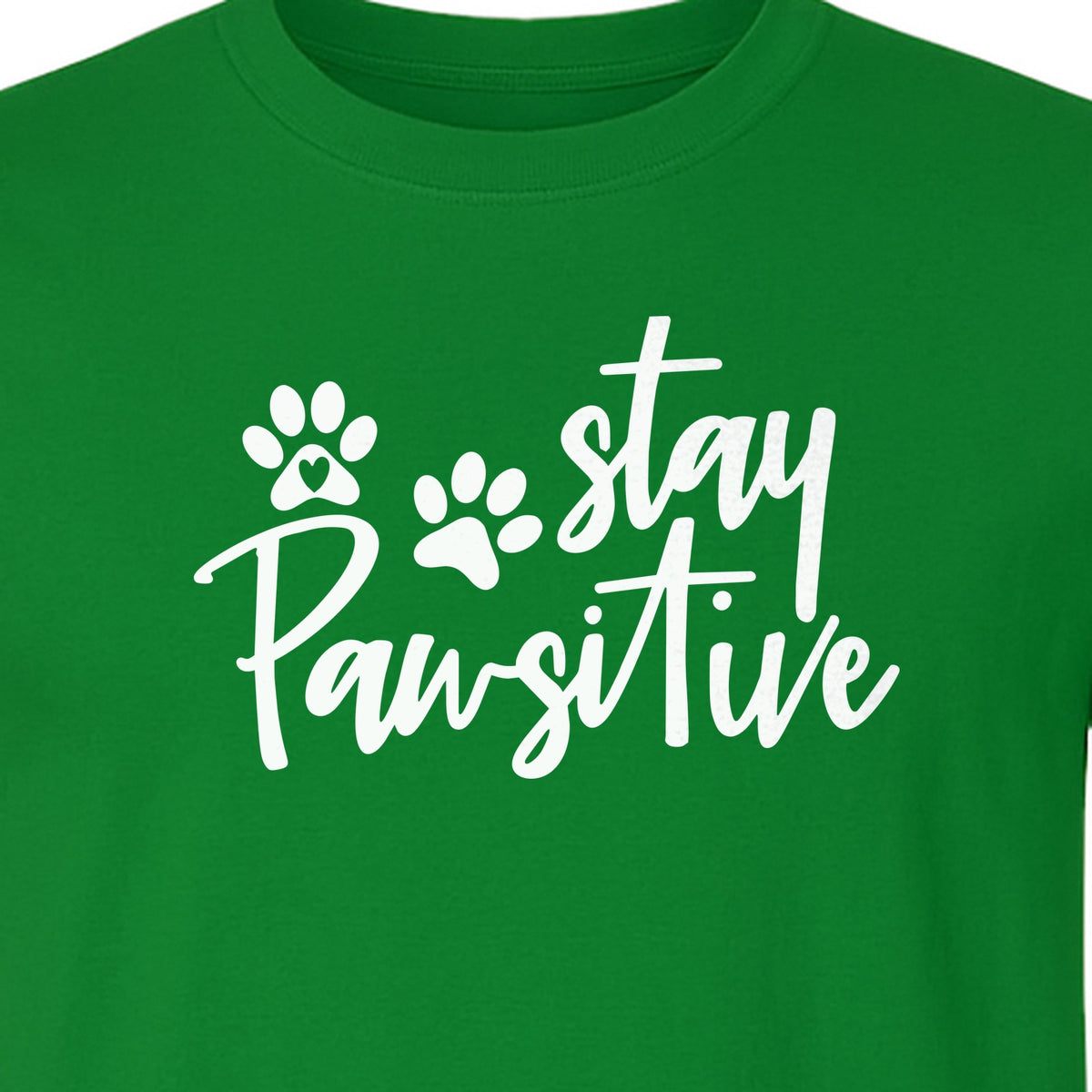 Stay Pawsitive Dog Paw Print T-Shirt, Script Design for Pet Owners and Animal Lovers