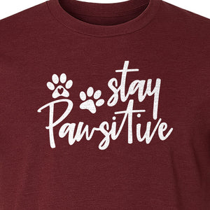 Stay Pawsitive Dog Paw Print T-Shirt, Script Design for Pet Owners and Animal Lovers