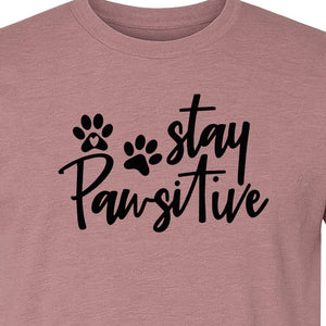 Stay Pawsitive Dog Paw Print T-Shirt, Script Design for Pet Owners and Animal Lovers