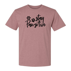 Stay Pawsitive Dog Paw Print T-Shirt, Script Design for Pet Owners and Animal Lovers