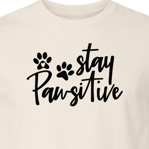Stay Pawsitive Dog Paw Print T-Shirt, Script Design for Pet Owners and Animal Lovers