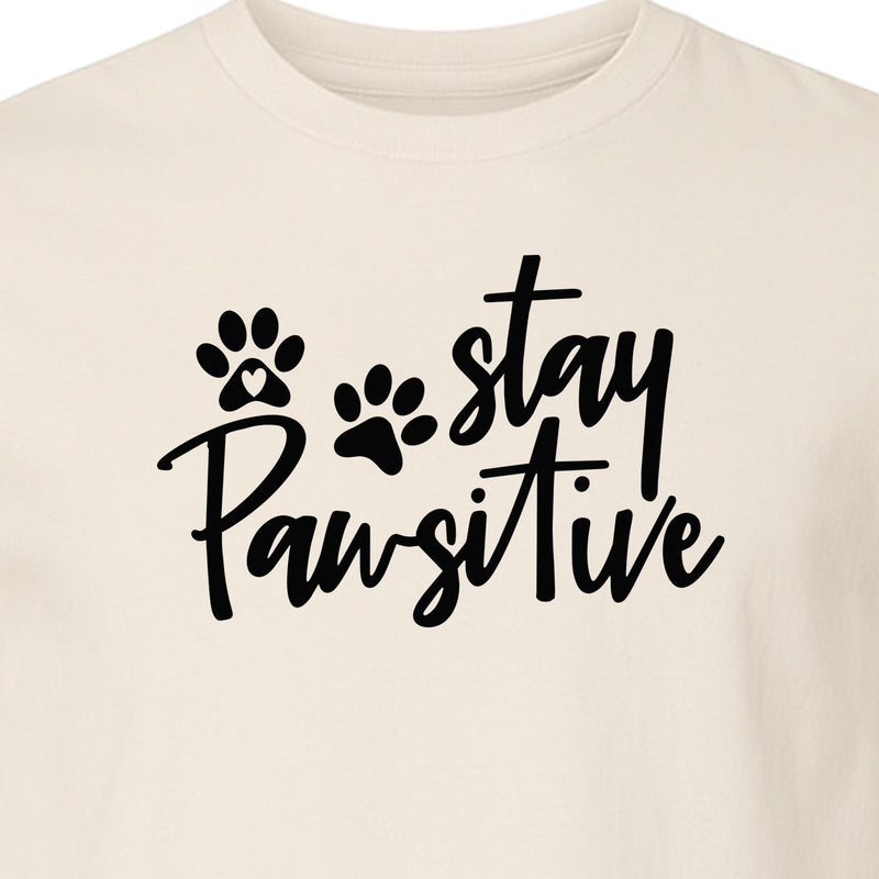Stay Pawsitive Dog Paw Print T-Shirt, Script Design for Pet Owners and Animal Lovers
