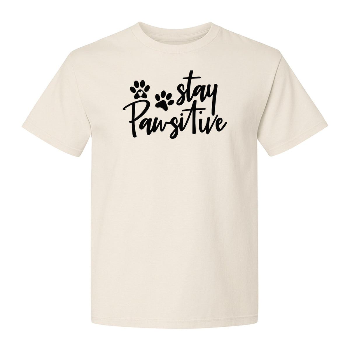 Stay Pawsitive Dog Paw Print T-Shirt, Script Design for Pet Owners and Animal Lovers