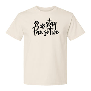 Stay Pawsitive Dog Paw Print T-Shirt, Script Design for Pet Owners and Animal Lovers