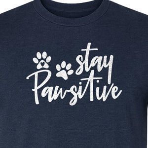 Stay Pawsitive Dog Paw Print T-Shirt, Script Design for Pet Owners and Animal Lovers