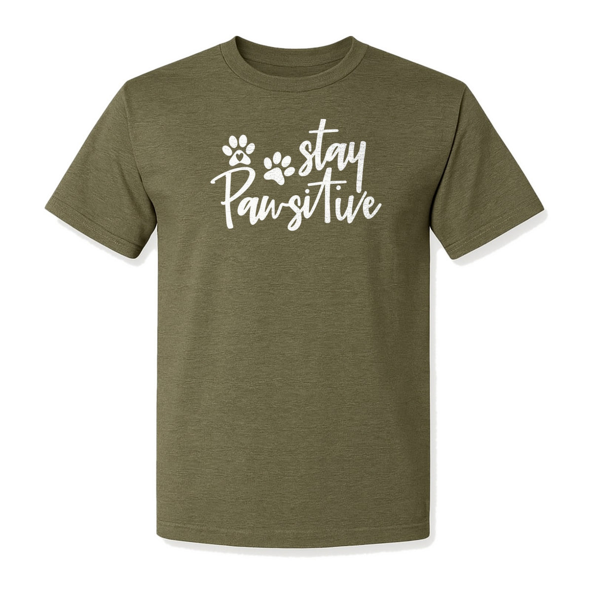 Stay Pawsitive Dog Paw Print T-Shirt, Script Design for Pet Owners and Animal Lovers