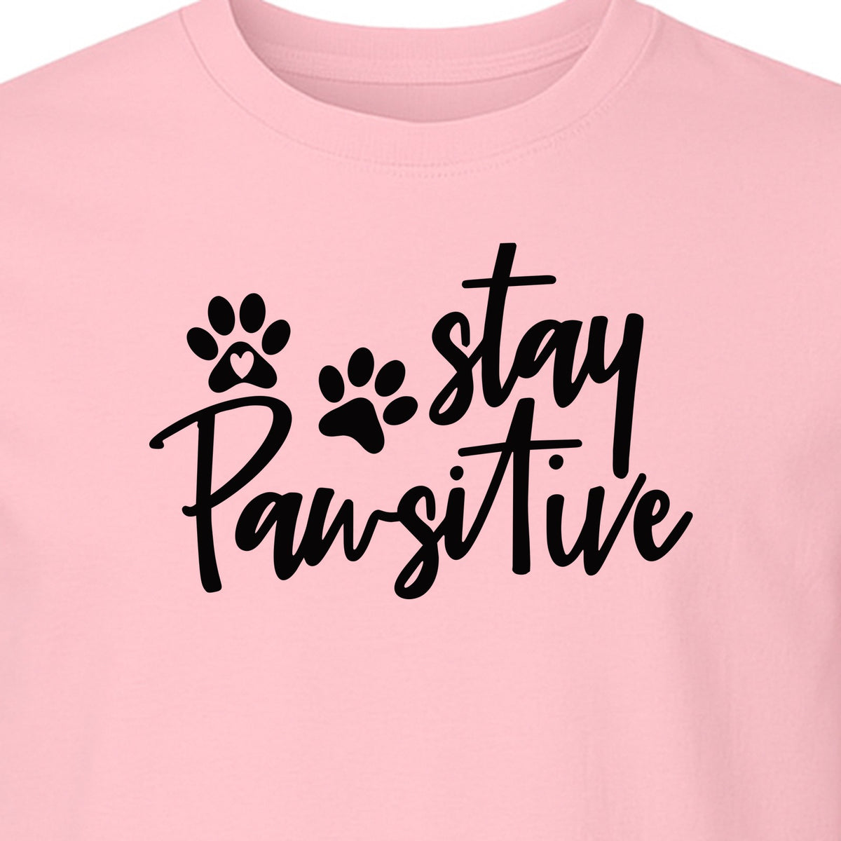 Stay Pawsitive Dog Paw Print T-Shirt, Script Design for Pet Owners and Animal Lovers
