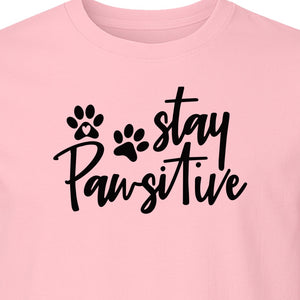 Stay Pawsitive Dog Paw Print T-Shirt, Script Design for Pet Owners and Animal Lovers